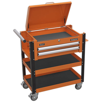 Sealey AP760MO Heavy-Duty Mobile Tool & Parts Trolley 2 Drawers & Lockable Top - Orange Sealey