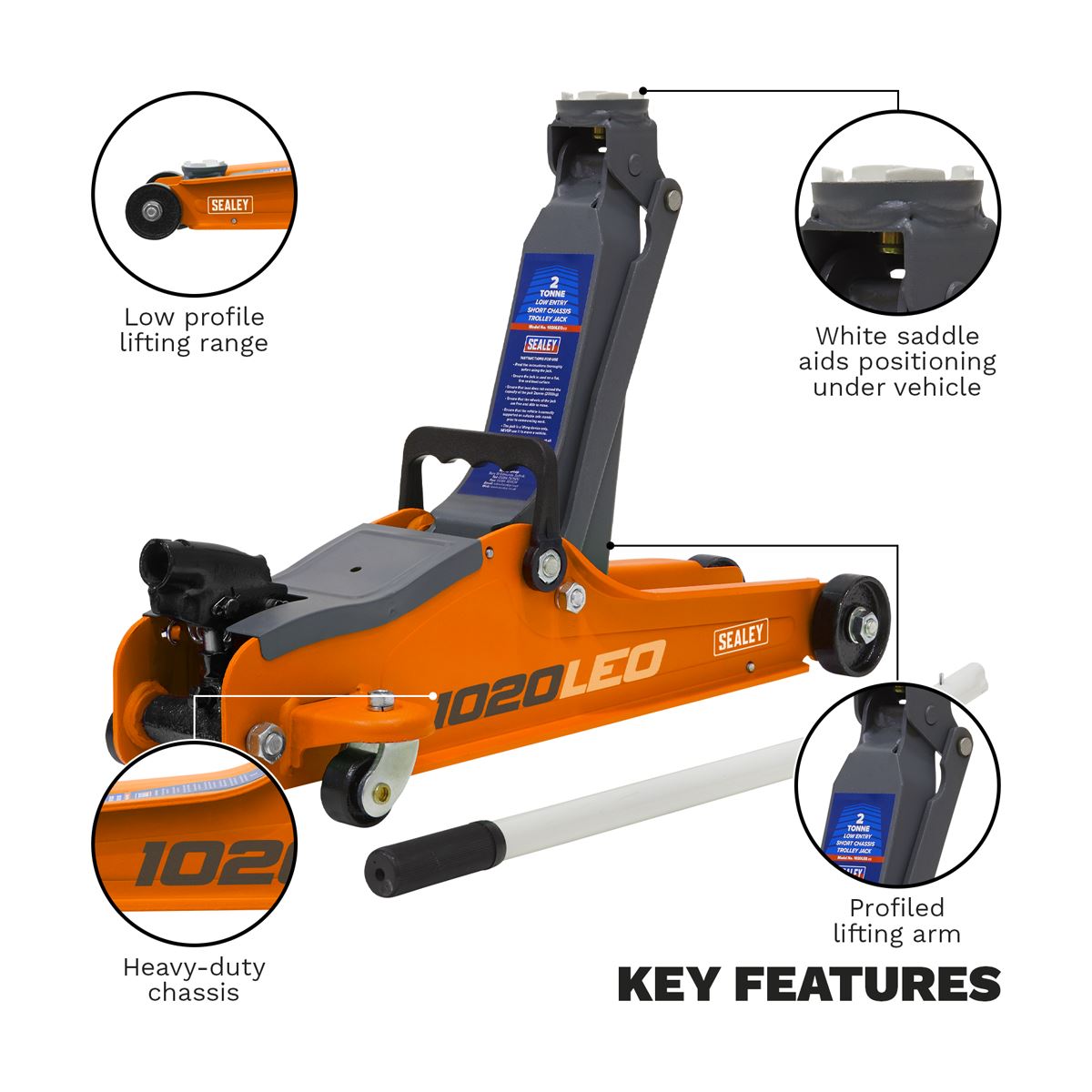 Sealey 1020LEO Low Profile Short Chassis Trolley Jack 2 Tonne - Orange Sealey