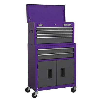 Sealey AP2200COMBOCP Topchest & Rollcab Combination 6 Drawer with Ball-Bearing Slides - Purple/Grey & 170pc Tool Kit Sealey