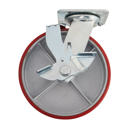 Draper 65533 Swivel Plate Fixing Heavy Duty Polyurethane Wheel with Brake 200mm Diameter S.W.L. 500kg Draper