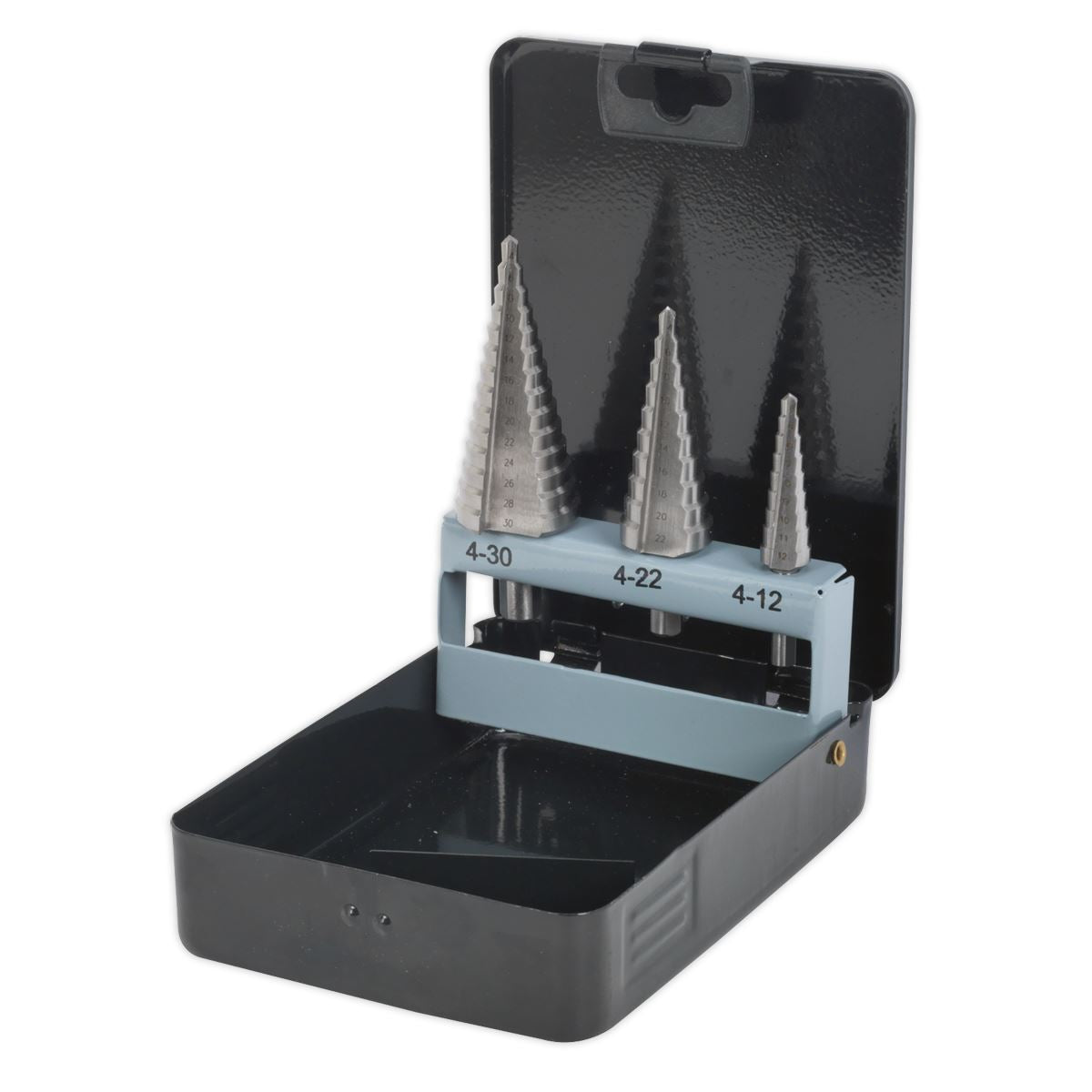 Sealey AK4746 HSS 4341 Step Drill Bit Set 3pc Double Flute Sealey