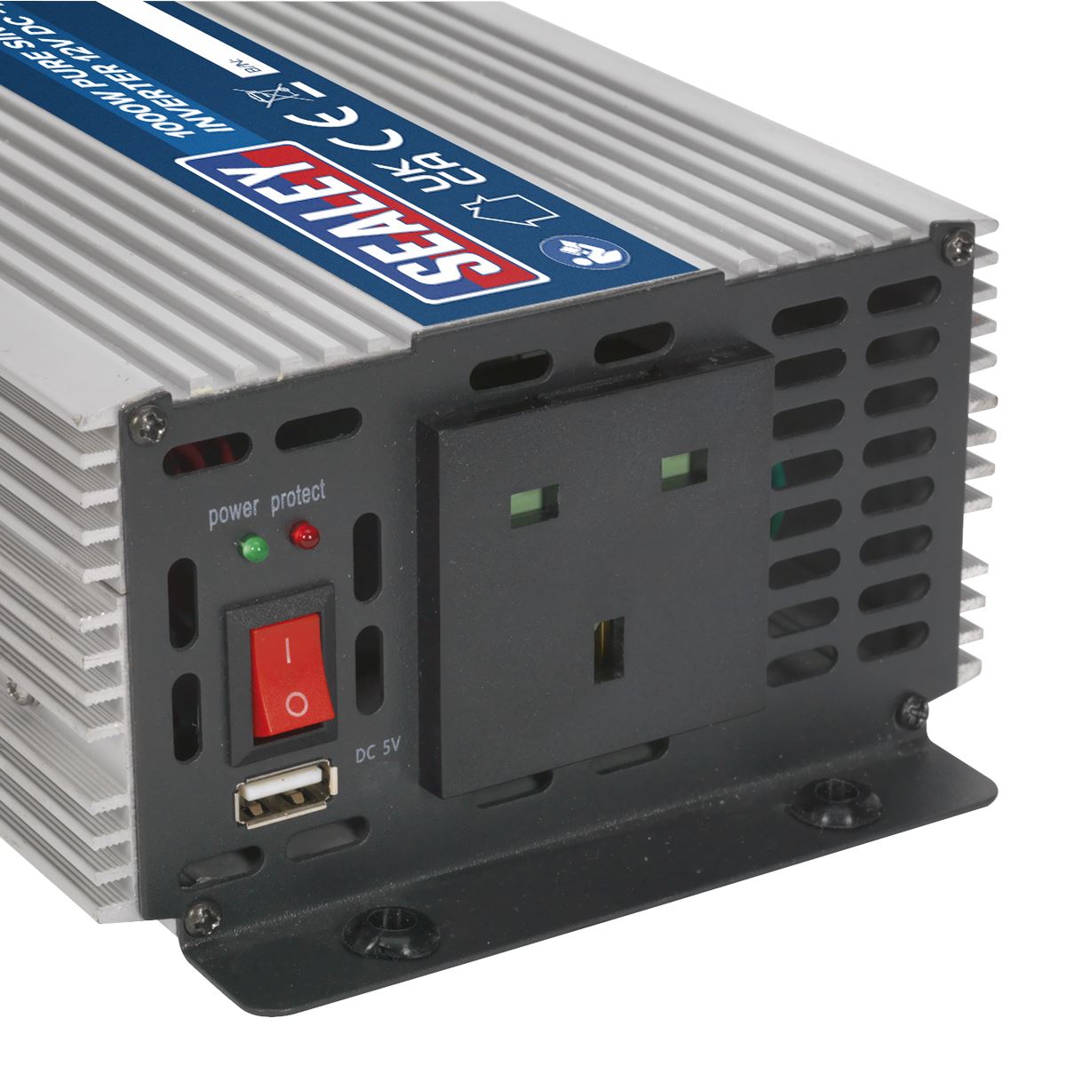 Sealey PSI1000 Power Inverter Pure Sine Wave 1000W 12V DC - 230V ~ 50Hz Sealey