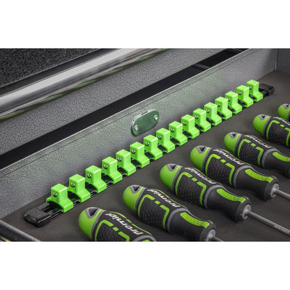 Sealey AK27054HV Socket Retaining Rail with 16 Clips 1/2"Sq Drive - Hi-Vis Green Sealey