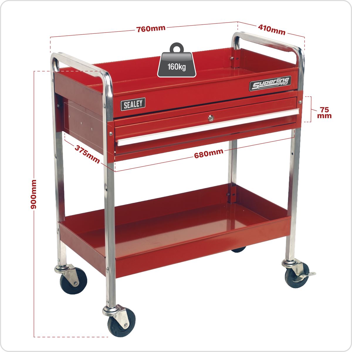 Sealey CX101D Trolley 2-Level Heavy-Duty with Lockable Drawer Sealey