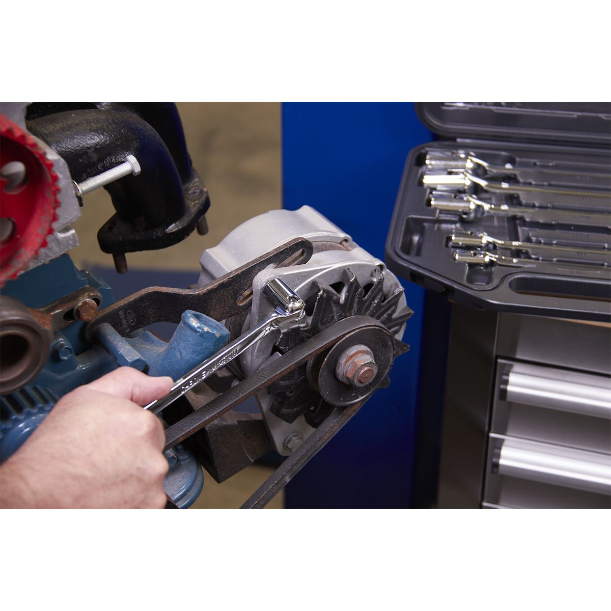 Sealey AK635 Double Flexi-Head Socket Spanner Set 6pc Fully Polished Metric Sealey