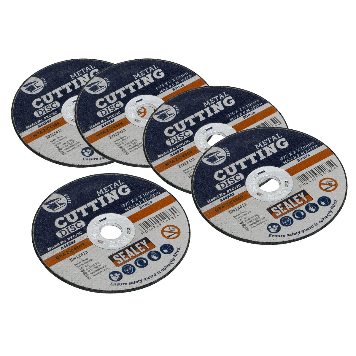 Sealey PTC/3C5 Cutting Disc Ø75 x 2mm Ø10mm Bore Pack of 5 Sealey