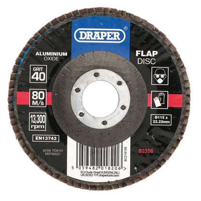 Draper 82356 Aluminium Oxide Flap Disc 115 x 22.23mm 40 Grit Draper