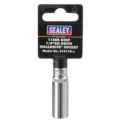 Sealey S1411D WallDrive® Socket 11mm Deep 1/4"Sq Drive Sealey
