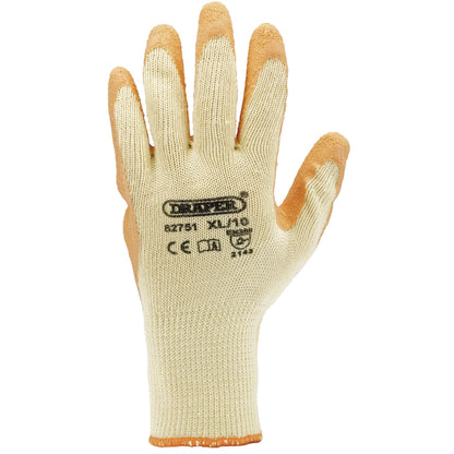 Draper 82751 Heavy Duty Latex Coated Work Gloves Extra Large Orange Pack of 10 Draper