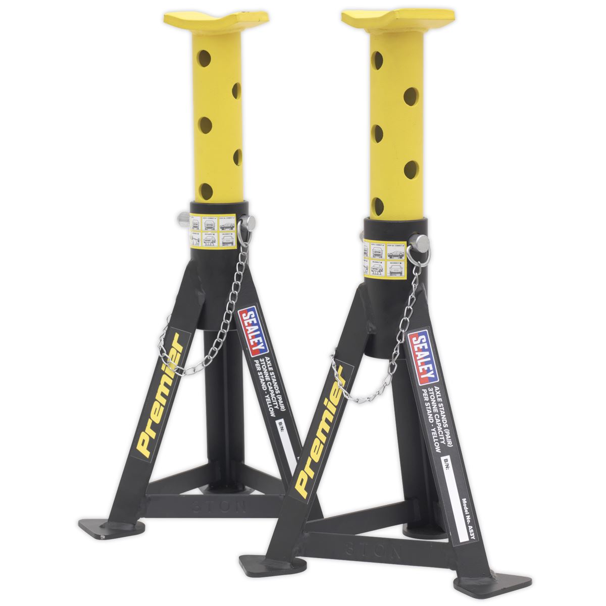 Sealey AS3Y Premier Axle Stands (Pair) 3 Tonne Capacity per Stand - Yellow Sealey