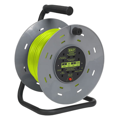 Sealey BCR50G Cable Reel with Thermal Trip 4 x 230V Sockets 50m - Green Sealey