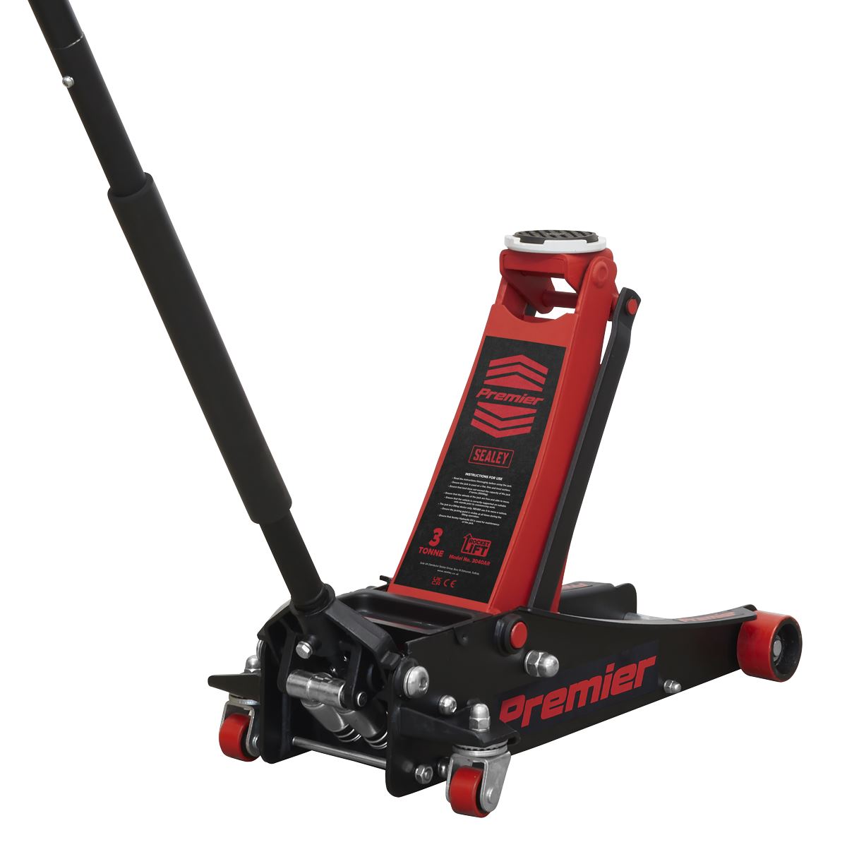 Sealey 3040AR Premier Low Profile Trolley Jack with Rocket Lift 3 Tonne - Red Sealey