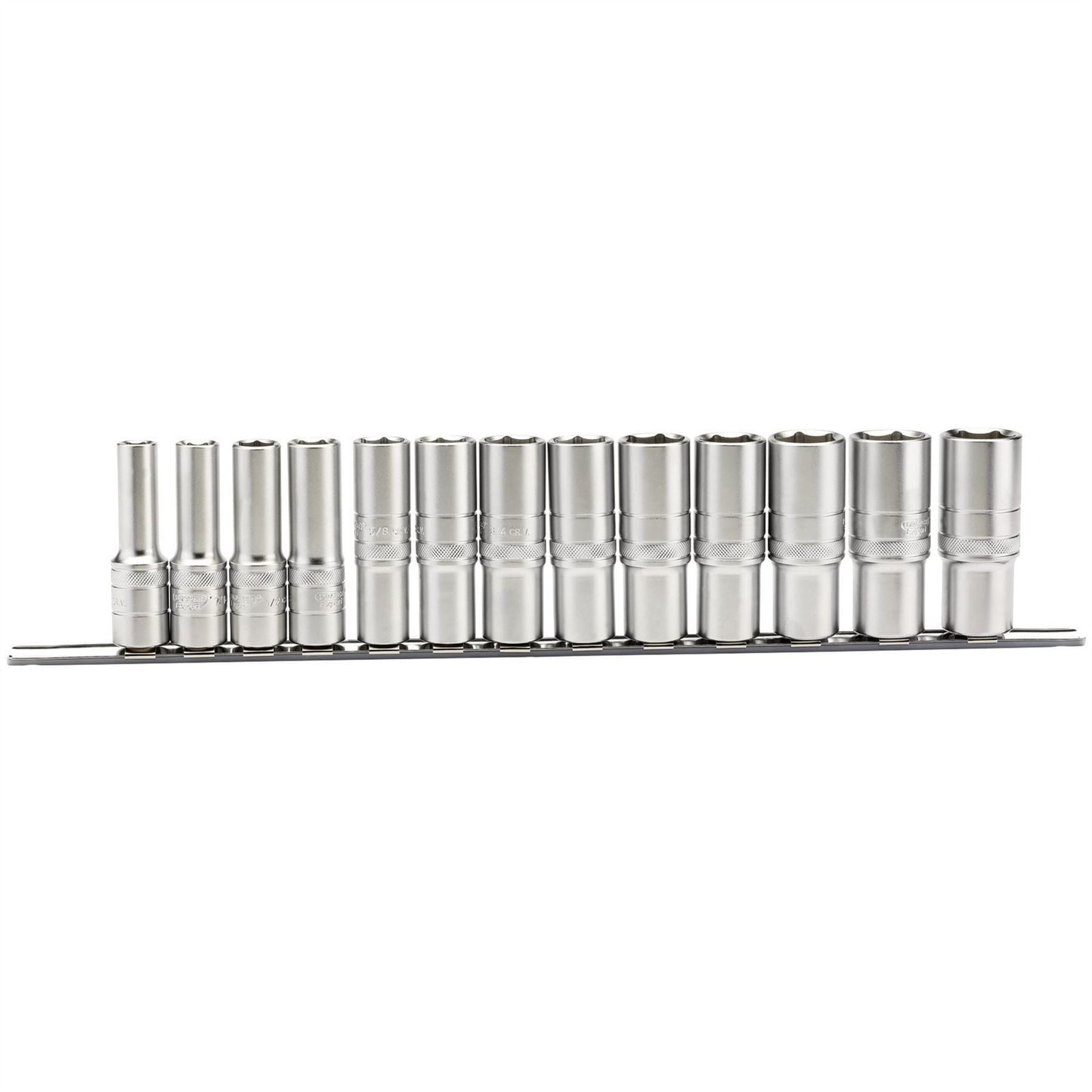 Draper 16500 Imperial Deep Socket on a Metal Rail 1/2" Sq. Dr. 13 Piece Draper