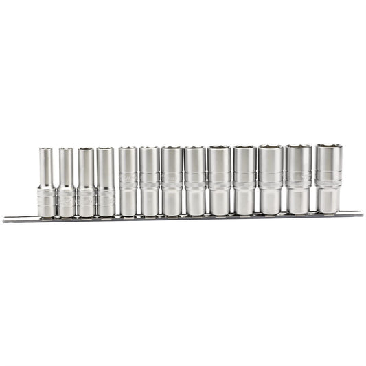 Draper 16500 Imperial Deep Socket on a Metal Rail 1/2" Sq. Dr. 13 Piece Draper