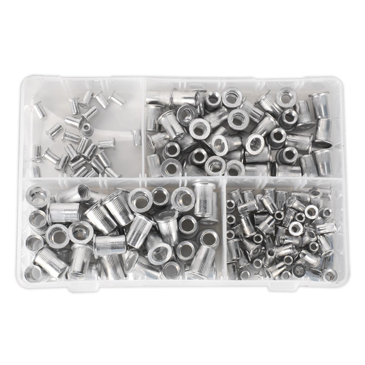 Sealey AB073TI Threaded Insert (Rivet Nut) Assortment 200pc M4-M8 Splined Metric Sealey