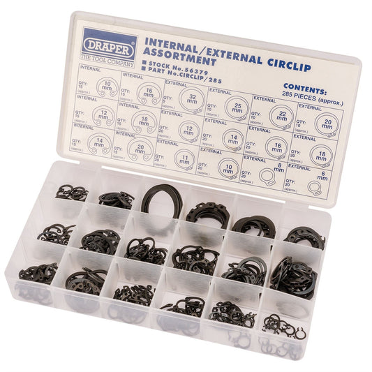 Draper 56379 Internal and External Circlip Assortment 285 Piece Draper