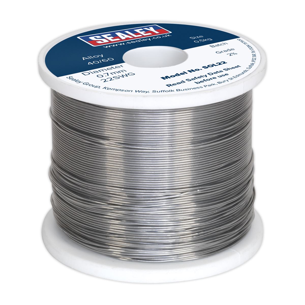 Sealey SOL22 Solder Wire Quick Flow 2% 0.7mm/22SWG 40/60.5kg Reel Sealey