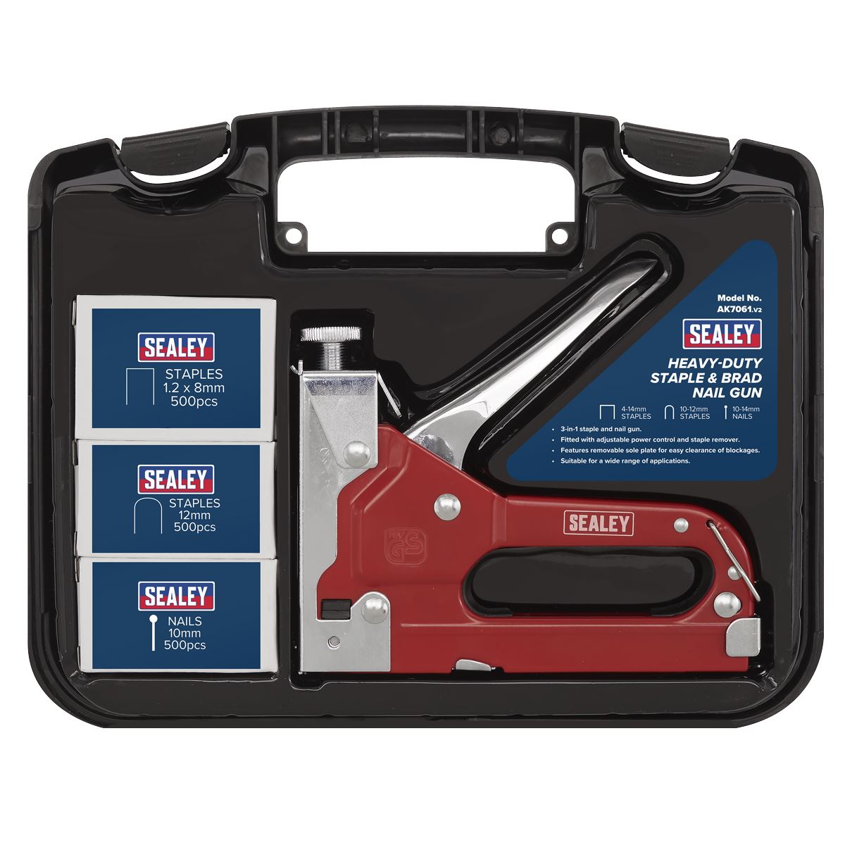Sealey AK7061 Staple & Brad Nail Gun Heavy-Duty 4-14mm Sealey