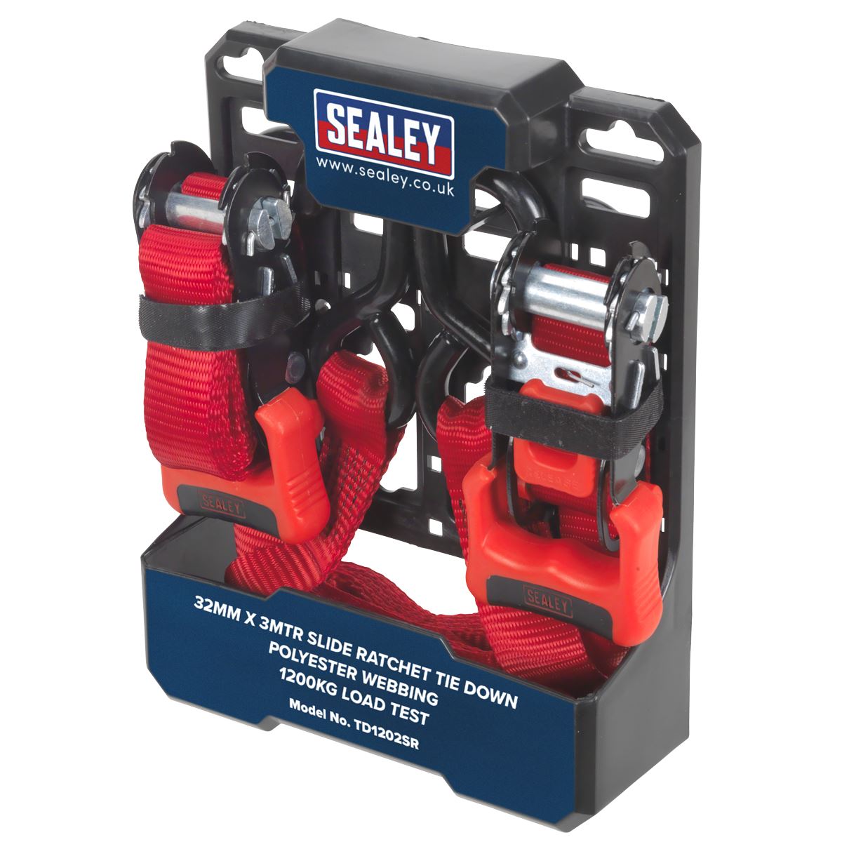 Sealey TD1202SR Slide Ratchet Strap 32mm x 3m Polyester Webbing with S-Hooks 1200kg Breaking Strength Sealey
