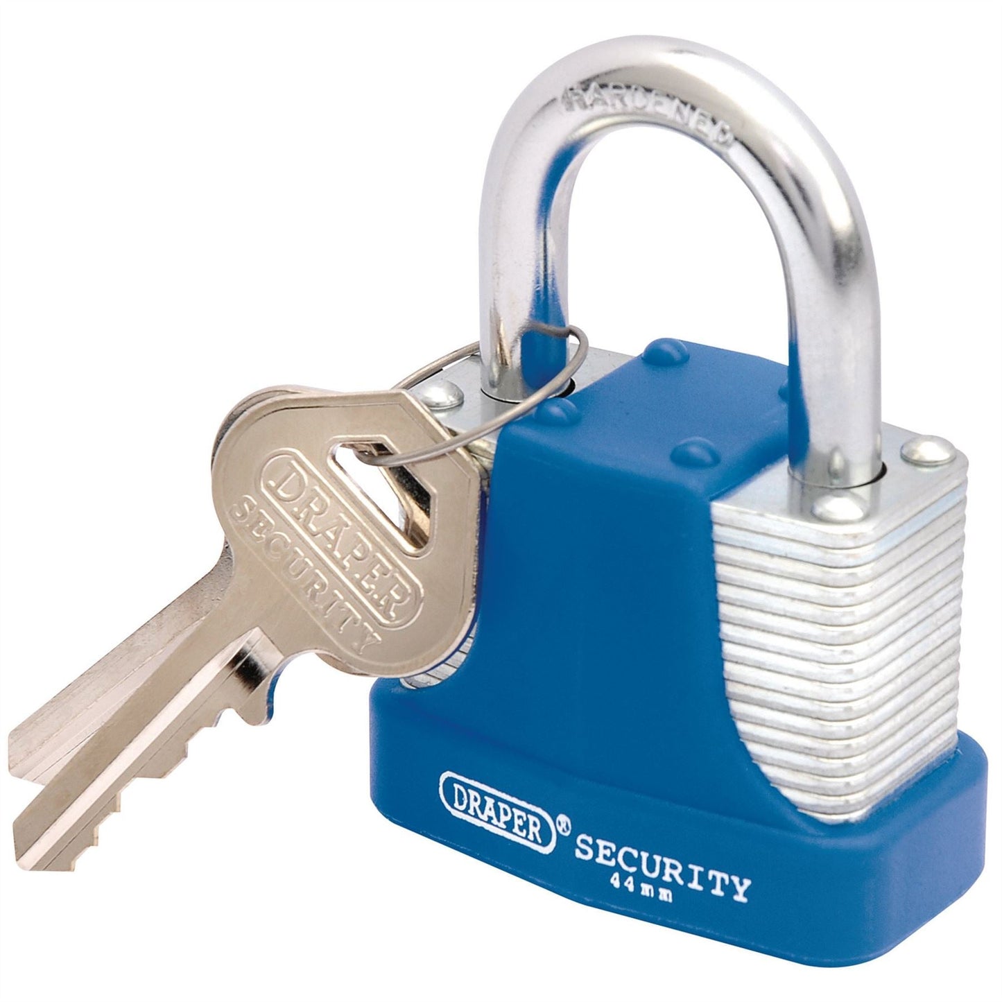 Draper 64181 Laminated Steel Padlock and 2 Keys with Hardened Steel Shackle and Bumper 44mm Draper