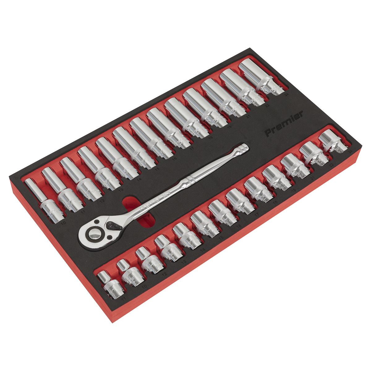 Sealey AK66723 Ratchet Wrench & Socket Set 27pc 1/2"Sq Drive Sealey