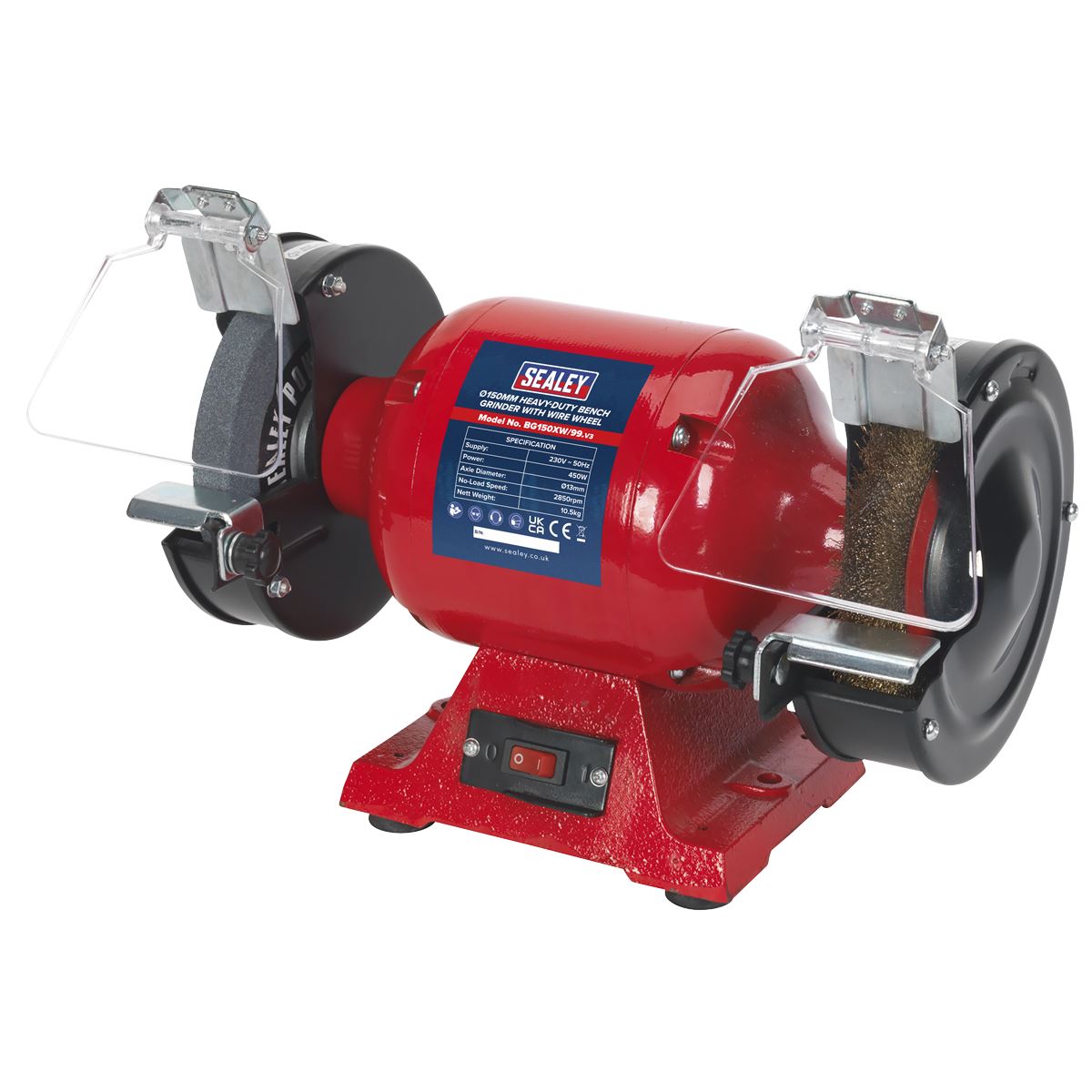 Sealey BG150XW/99 Bench Grinder Ø150mm with Wire Wheel 450W/230V Heavy-Duty Sealey