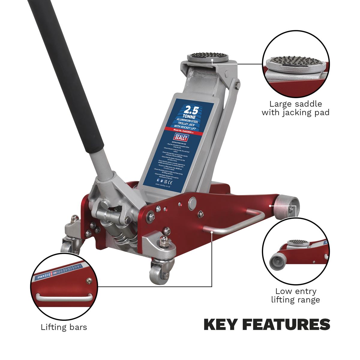 Sealey RJAS2500 Aluminium/Steel Trolley Jack with Rocket Lift 2.5 Tonne Sealey
