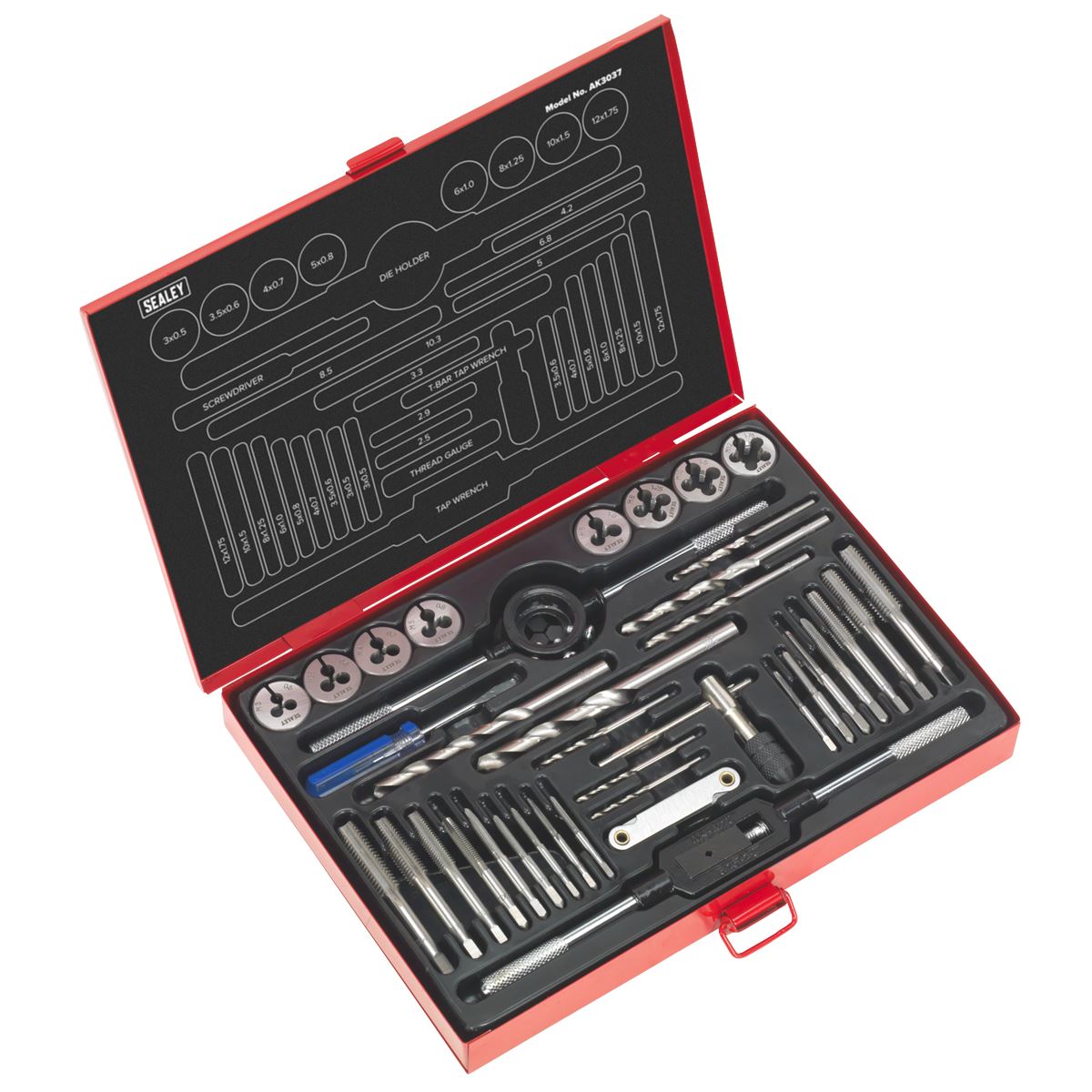 Sealey AK3037 Tap & Die Set 37pc Split Dies - Metric Sealey