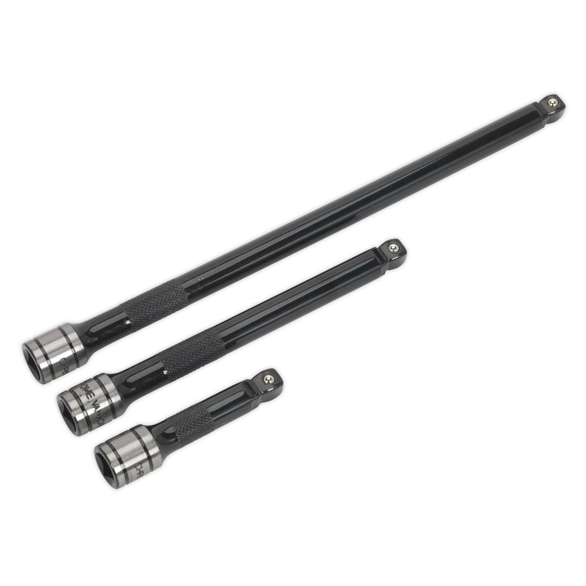 Sealey AK7691 Wobble/Rigid Extension Bar Set 3pc 3/8"Sq Drive  - Premier Black Sealey