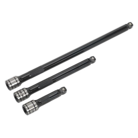 Sealey AK7691 Wobble/Rigid Extension Bar Set 3pc 3/8"Sq Drive  - Premier Black Sealey