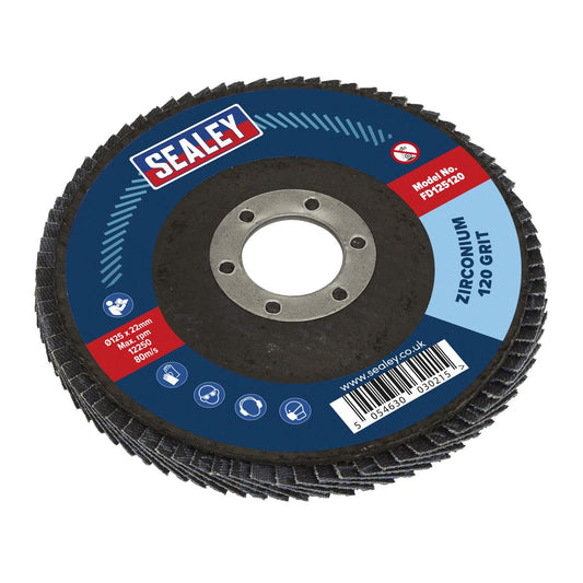 Sealey FD125120 Flap Disc Zirconium Ø125mm Ø22mm Bore 120Grit Sealey