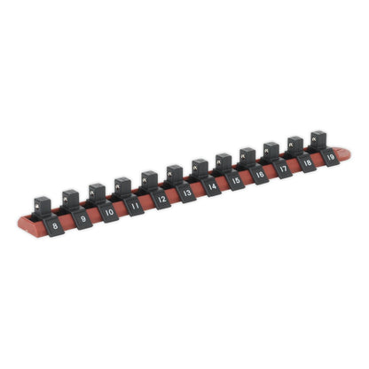 Sealey AK3812 Socket Retaining Rail with 12 Clips 3/8"Sq Drive Sealey