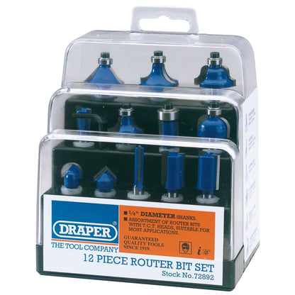Draper 72892 TCT Router Bit Set 1/4" 12 Piece Draper