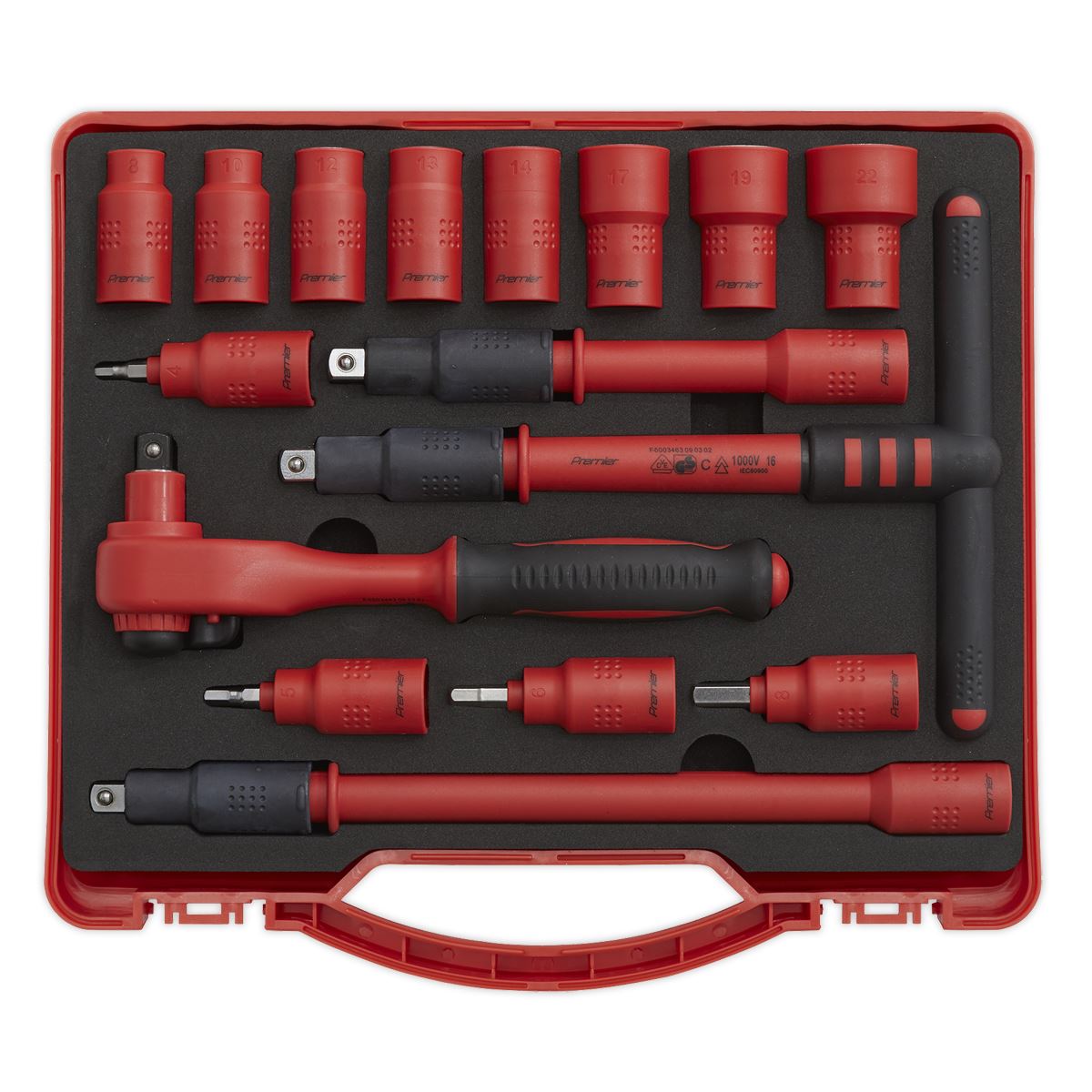 Sealey AK7940 Insulated Socket Set 16pc 3/8"Sq Drive 6pt WallDrive® VDE Approved Sealey