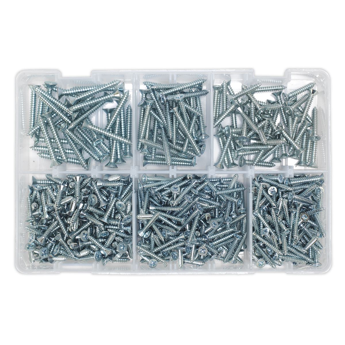 Sealey AB062STCS Self-Tapping Screw Assortment DIN 7982 510pc Countersunk Pozi Zinc Sealey