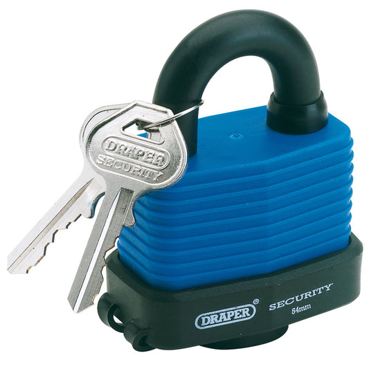 Draper 64178 Laminated Steel Padlock and 2 Keys with Hardened Steel Shackle and Bumper 54mm Draper