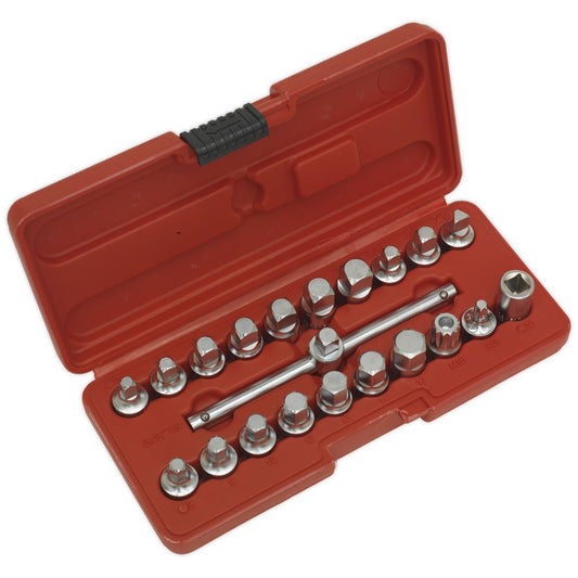 Sealey AK6586 Oil Drain Plug Key Set 21pc 3/8"Sq Drive Sealey