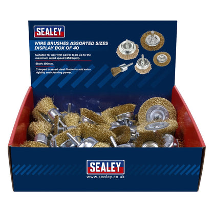 Sealey BWBS40DB Crimped Wire Brushes - Assorted Sizes - Display Box of 40 Sealey