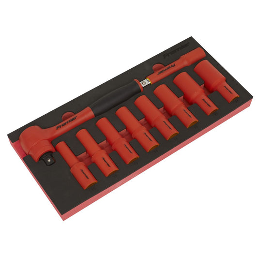 Sealey TBTE11 Insulated Socket Set with Tool Tray 10pc 1/2"Sq Drive - VDE Approved Sealey