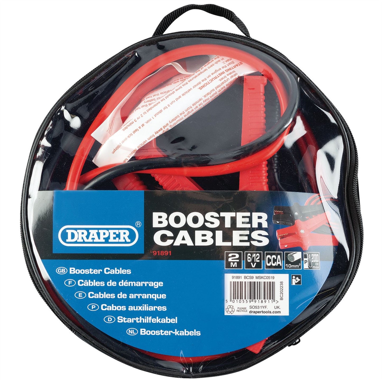 Draper 91891 Booster Cables 2m x 10mm&sup2; Draper