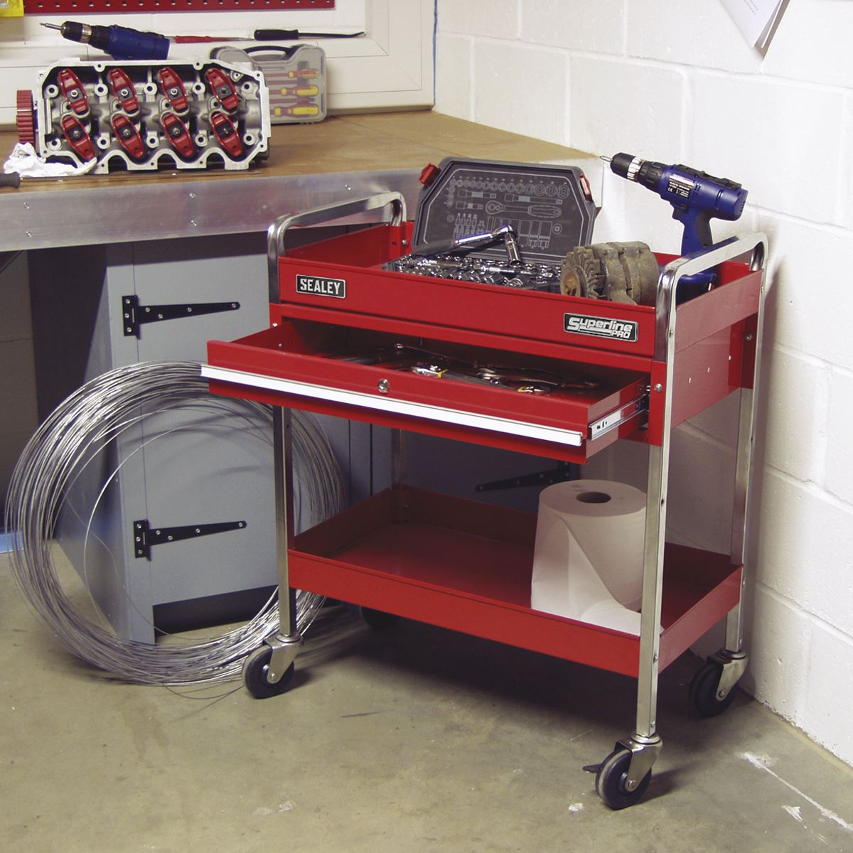 Sealey CX101D Trolley 2-Level Heavy-Duty with Lockable Drawer Sealey