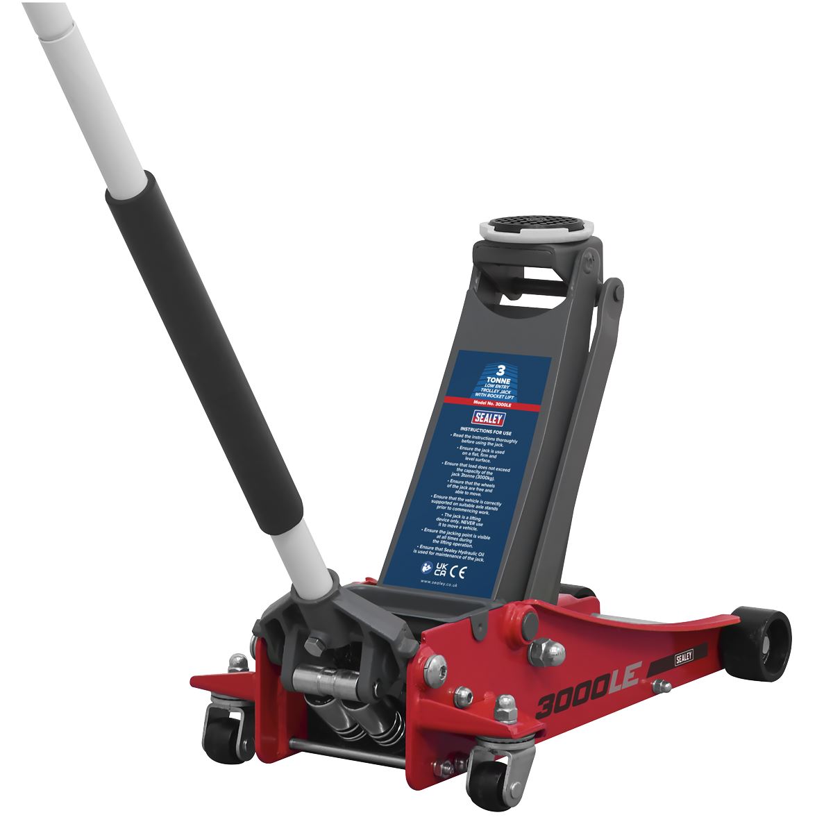 Sealey 3000LE Low Profile Trolley Jack with Rocket Lift 3 Tonne - Red Sealey