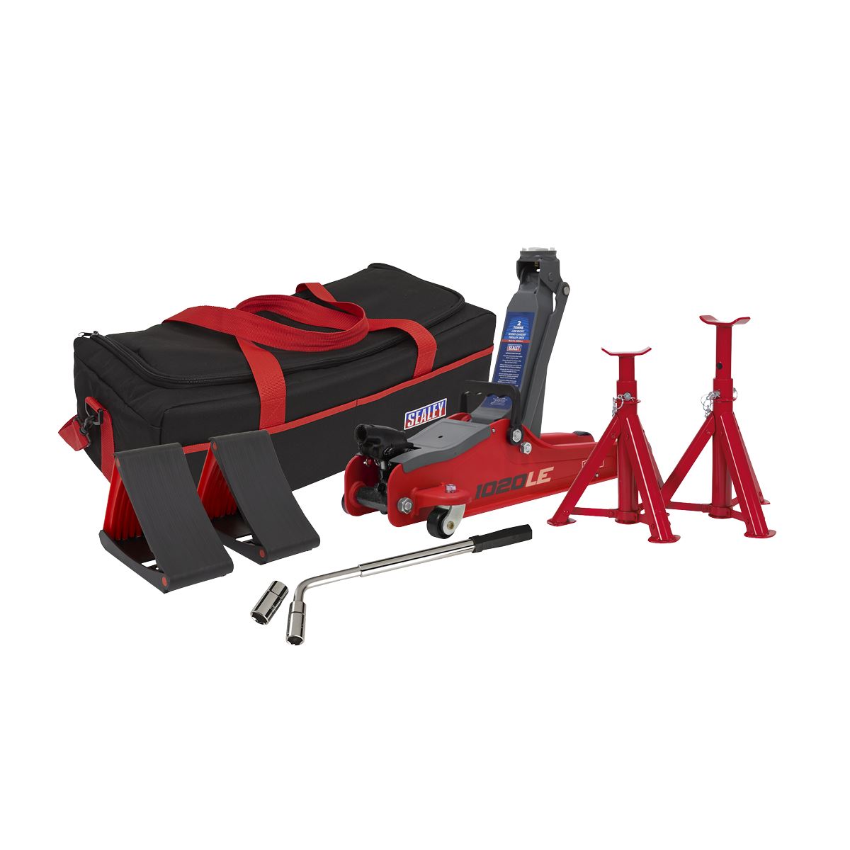 Sealey 1020LEBAGCOMBO Low Entry Short Chassis Trolley Jack & Accessories Bag Combo 2 Tonne - Red Sealey