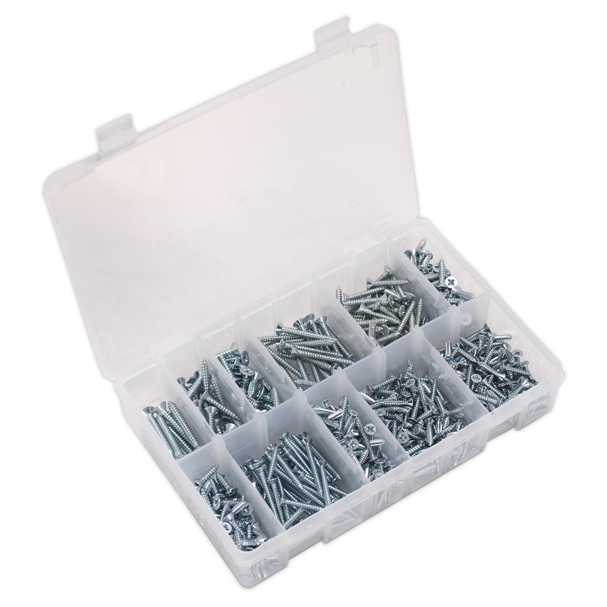Sealey AB065STCP Self-Tapping Screw Assortment 600pc Countersunk Pozi Zinc Sealey