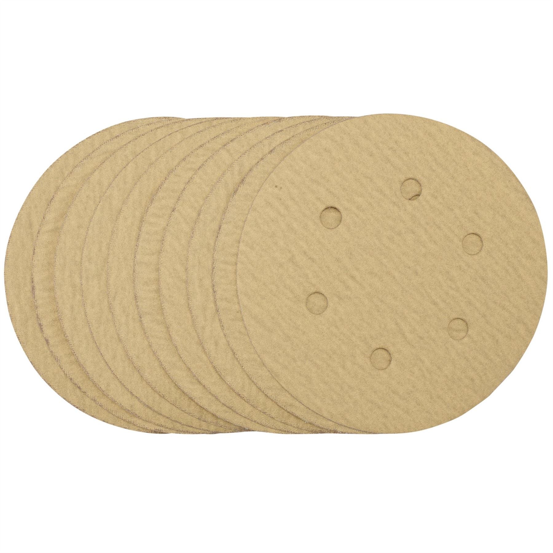 Draper 64240 Gold Sanding Discs with Hook & Loop 150mm 180 Grit 6 Dust Extraction Holes Pack of 10 Draper