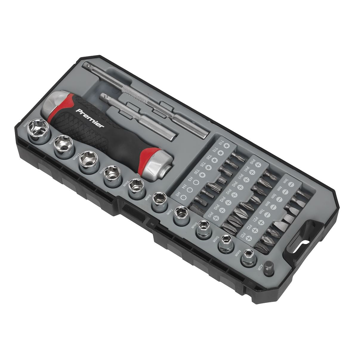 Sealey AK64905 Fine Tooth Ratchet Screwdriver Socket & Bit Set 38pc Sealey