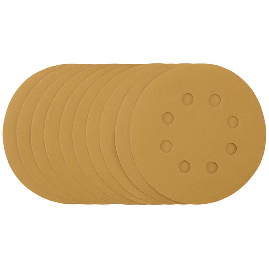 Draper 59856 Gold Sanding Discs with Hook & Loop 125mm 400 Grit 8 Dust Extraction Holes Pack of 10 Draper