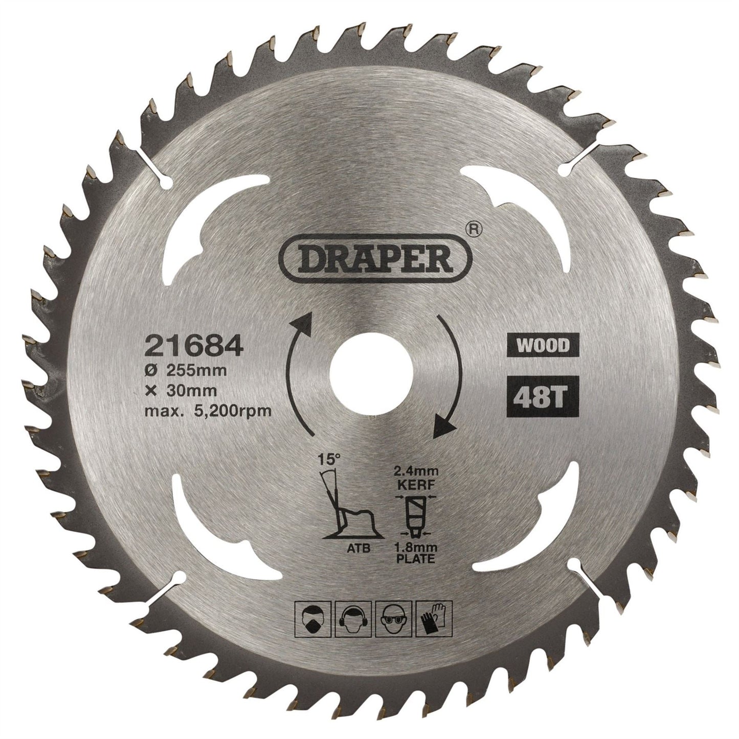 Draper 21684 TCT Circular Saw Blade for Wood 255 x 30mm 48T Draper