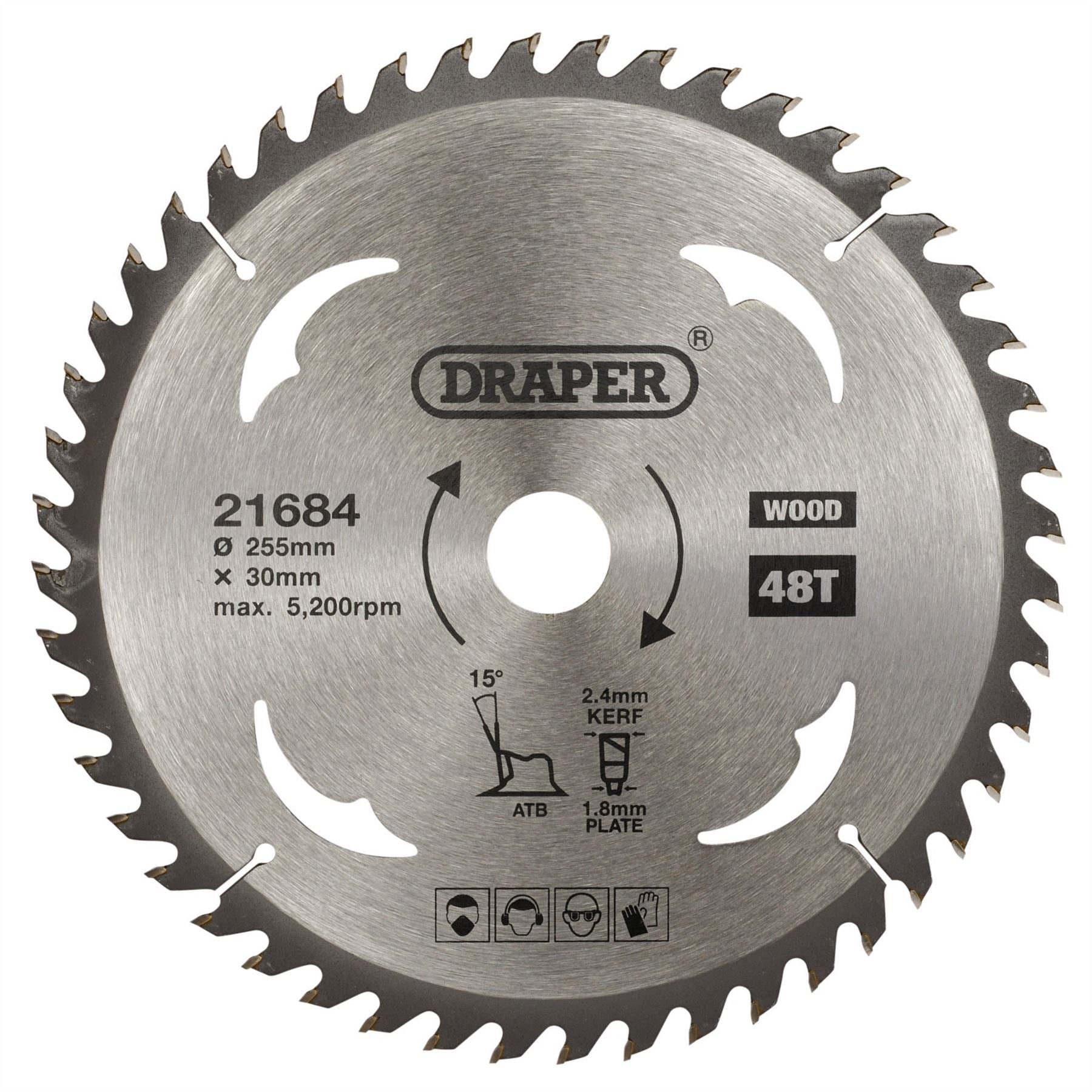 Draper 21684 TCT Circular Saw Blade for Wood 255 x 30mm 48T Draper