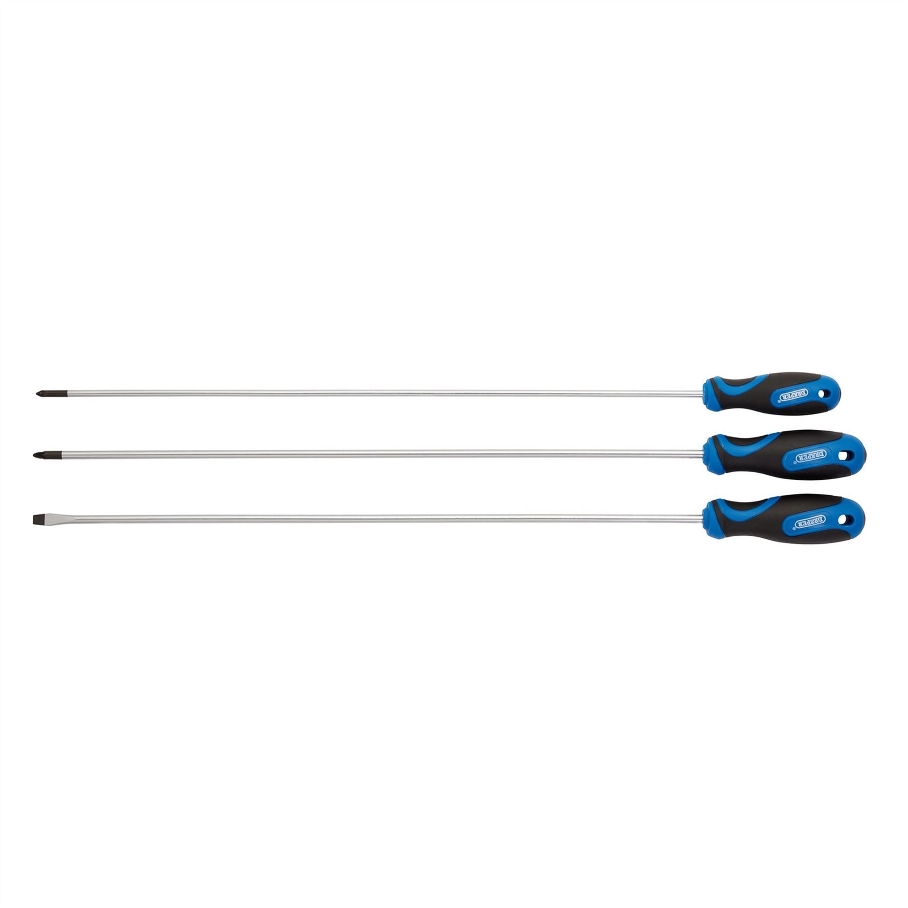 Draper 32603 Extra Long Reach Soft Grip Screwdriver Set 450mm 3 Piece Draper